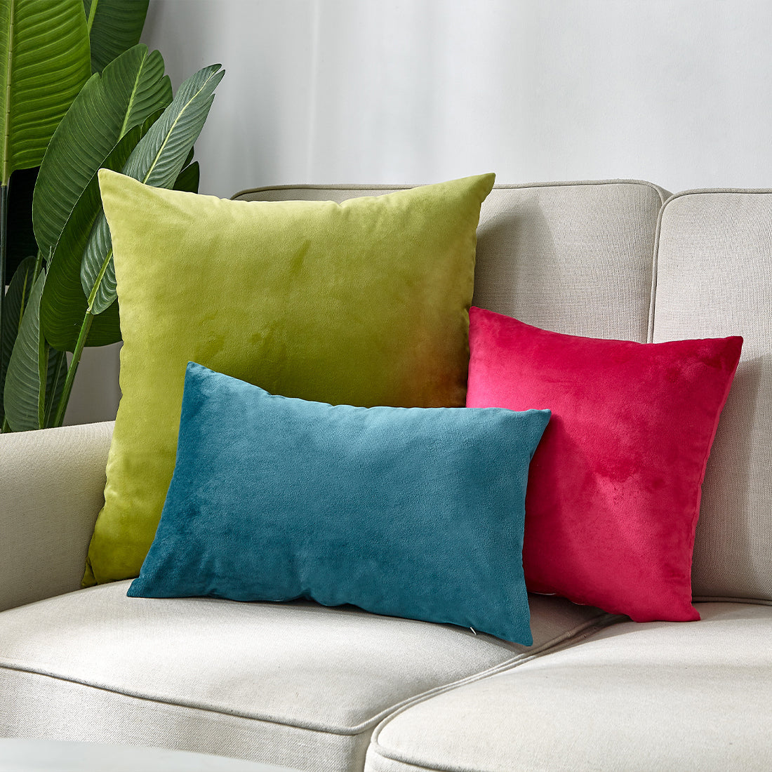 Set of 2 Velvet Solid Colors Throw Pillow Covers (With or Without Inserts) 3 sizes