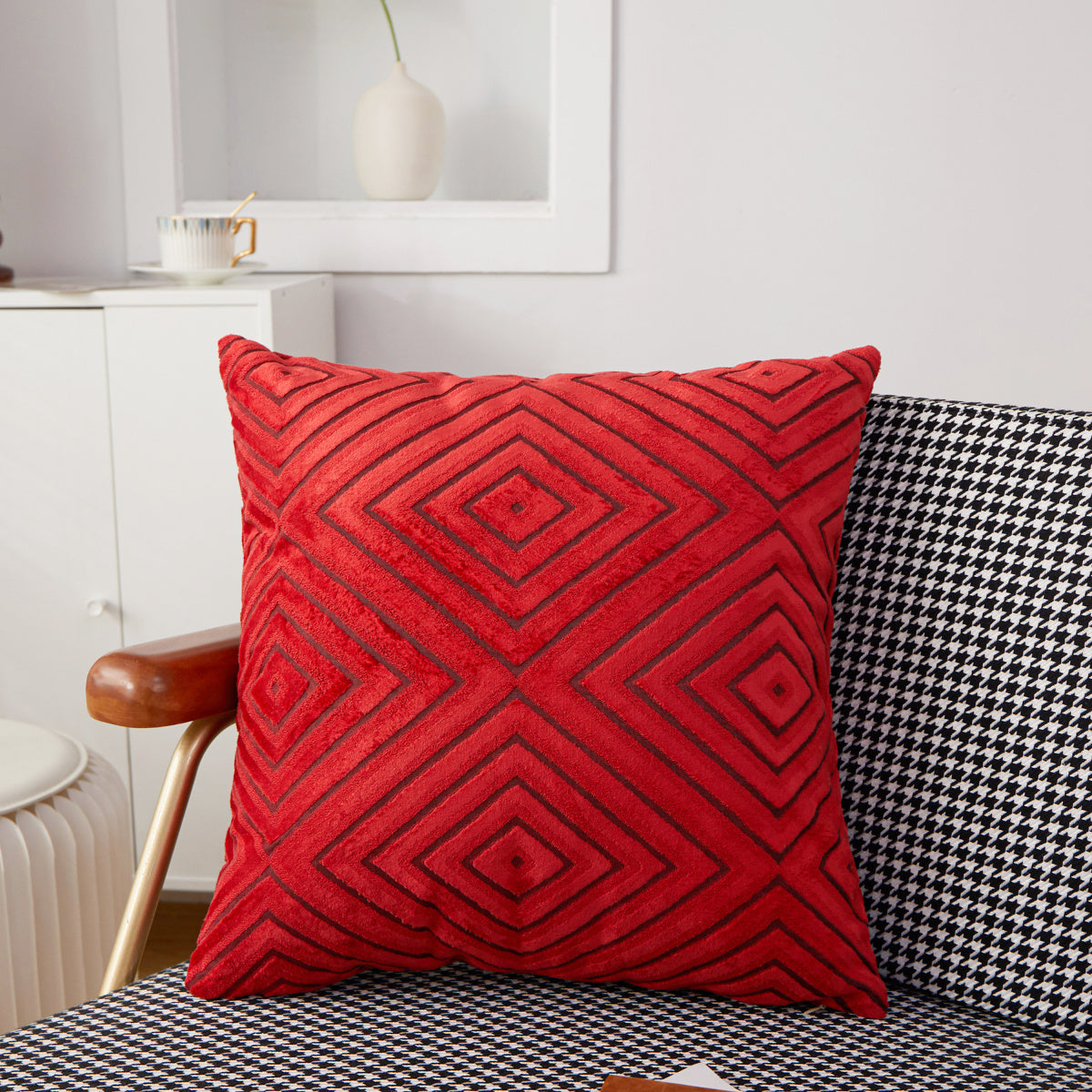 18"x18" geometric diamond plush throw pillow | 8 colors 3d embossed pattern | modern textured accent | insert included