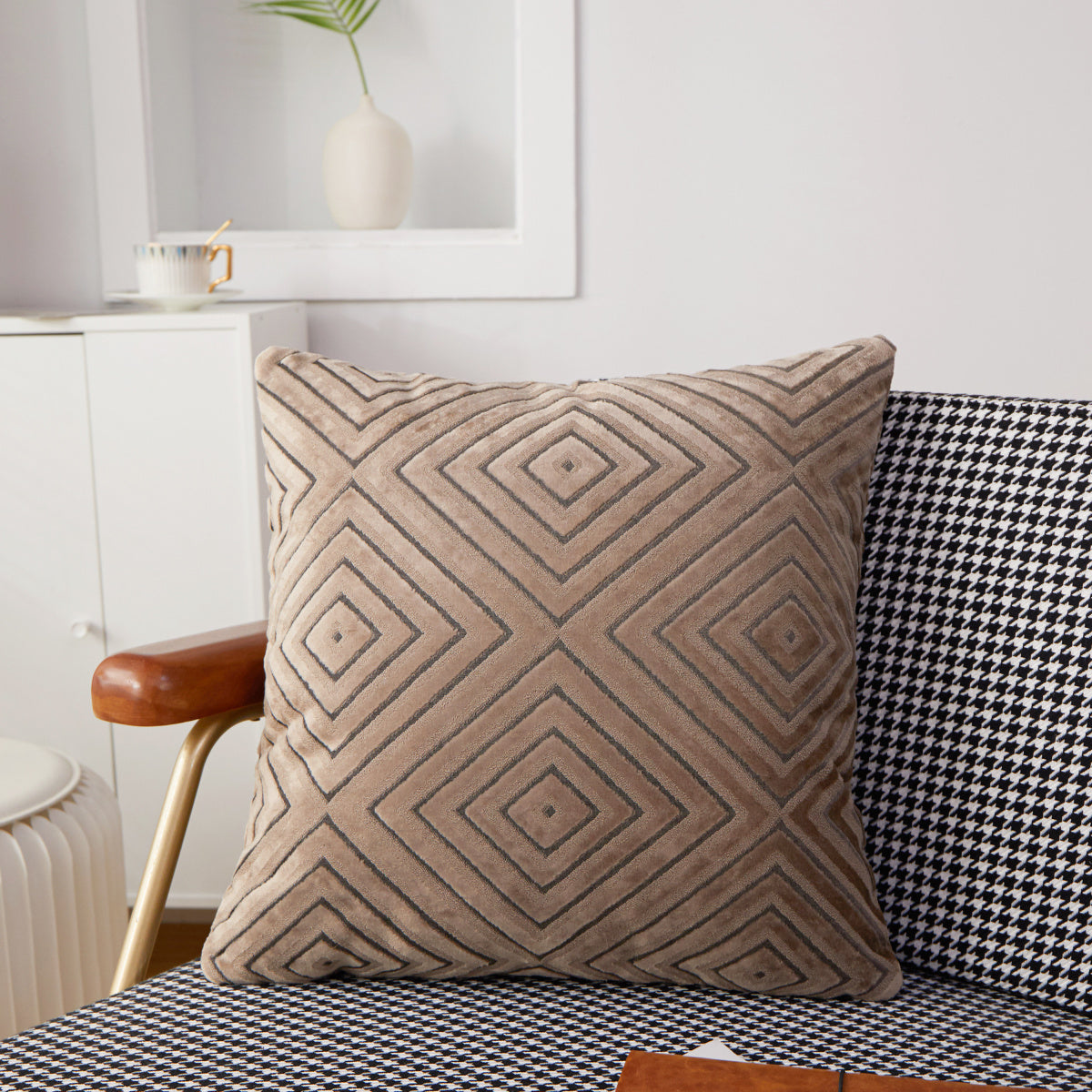 18"x18" geometric diamond plush throw pillow | 8 colors 3d embossed pattern | modern textured accent | insert included
