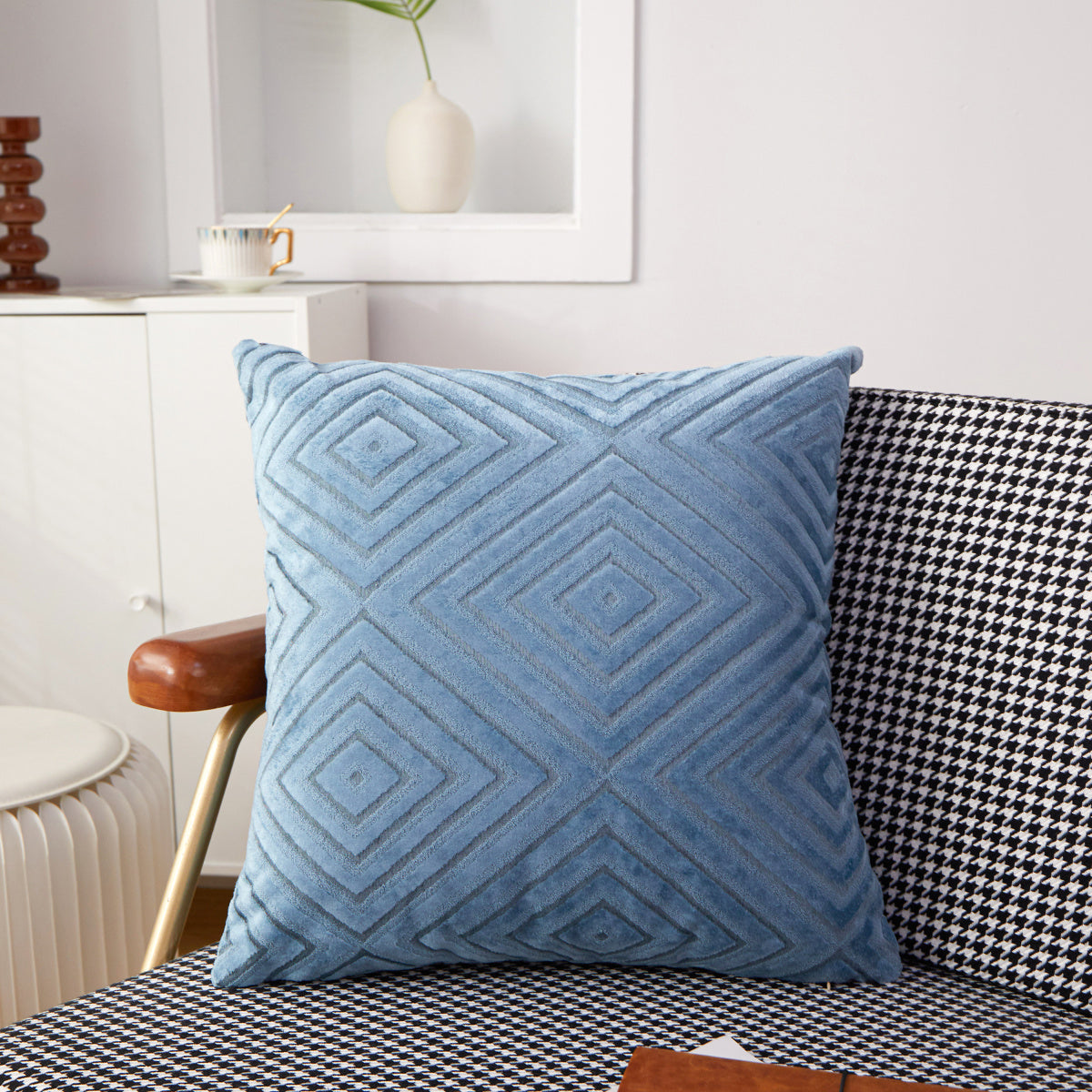 18"x18" geometric diamond plush throw pillow | 8 colors 3d embossed pattern | modern textured accent | insert included