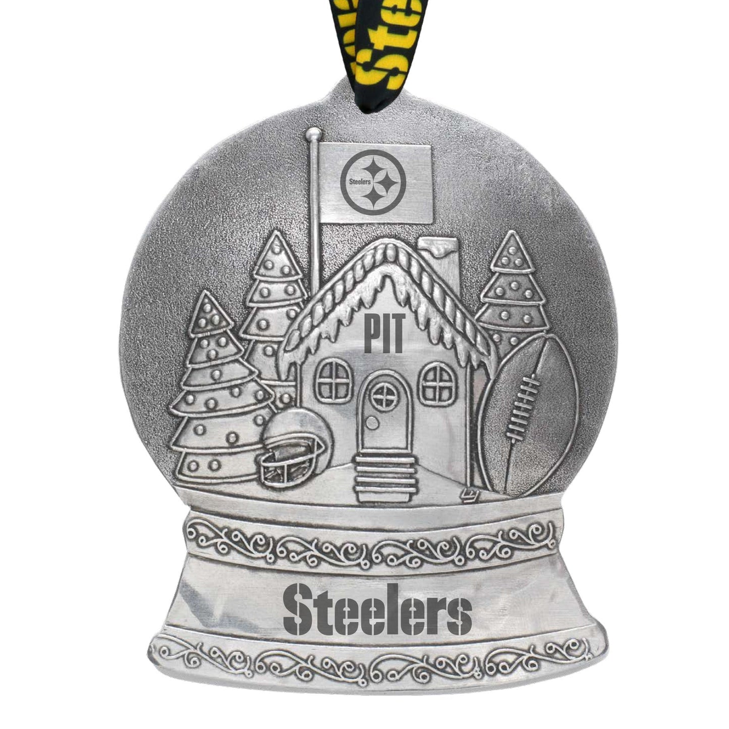 Pittsburgh Steelers Gingerbread Football Fan House Snow Globe Ornament