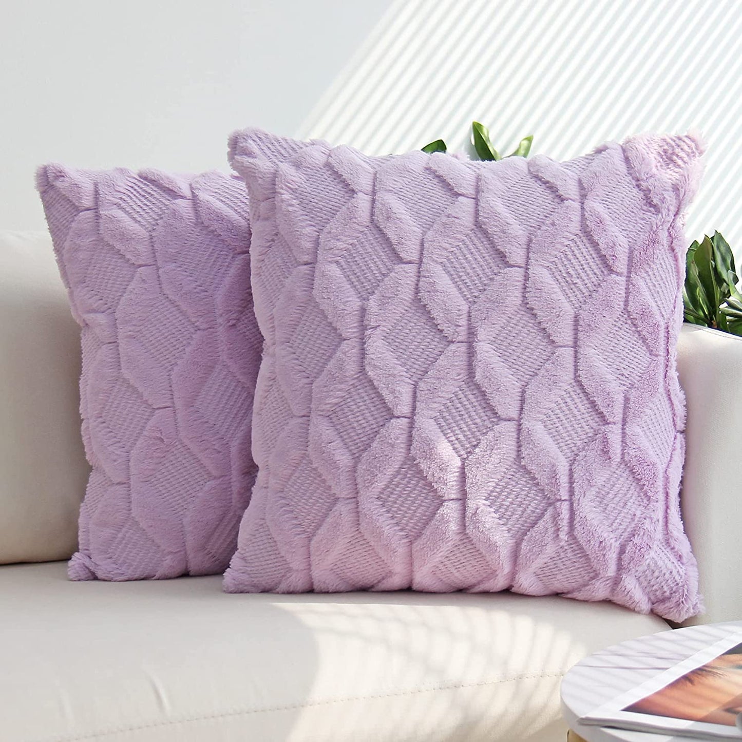 18"x18" geometric honeycomb plush throw pillow 5 colors 3d faux fur texture modern & cozy accent insert included