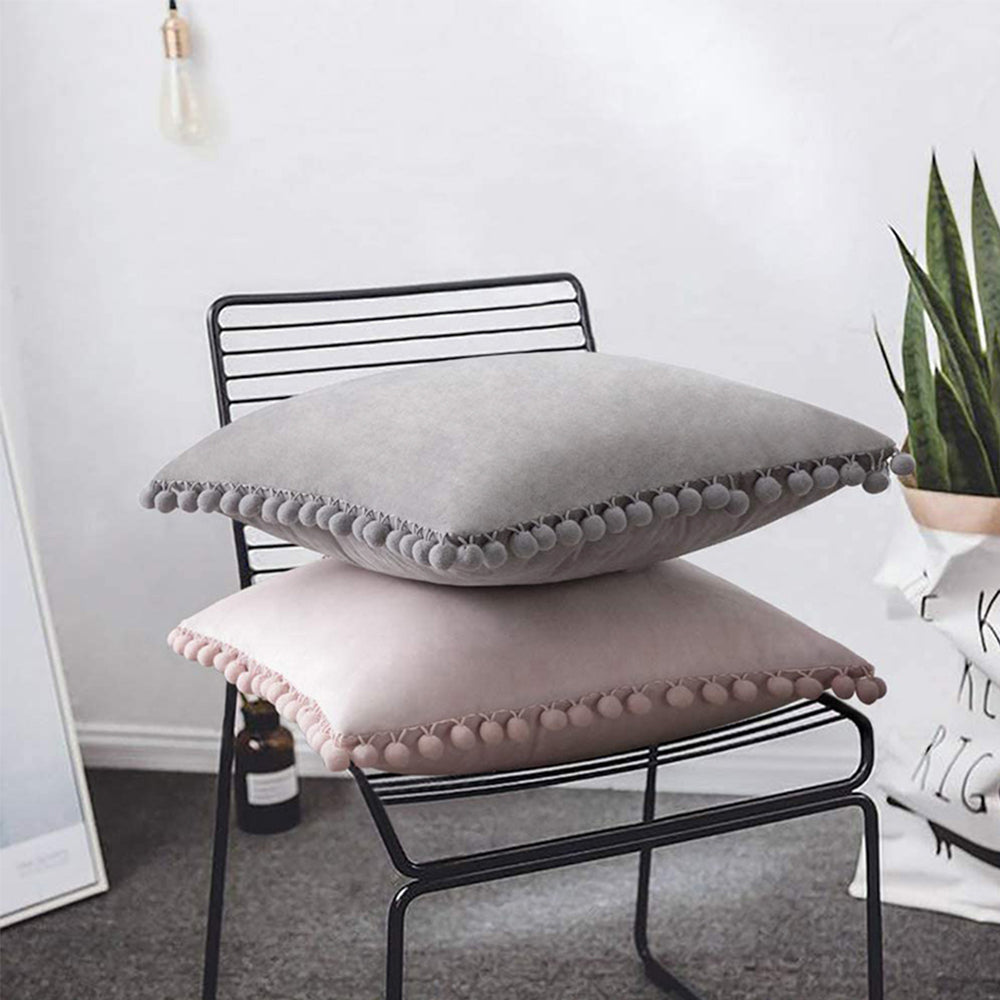 Pompoms Throw Pillow (With/Without Inserts)18x18 inches, pack of 2 throw pillows