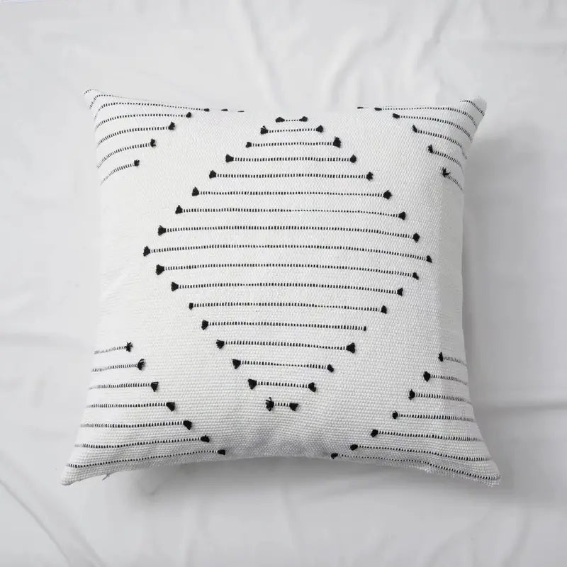 Bohemian Ethnic Style Cushion Cover in Black and White 18"
