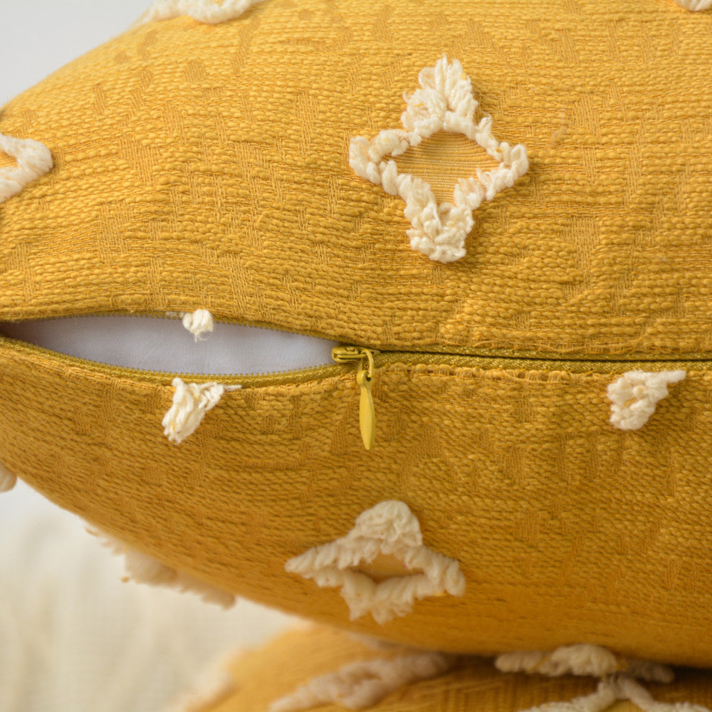 18''x18'' tufted floral 100% cotton throw pillow | 7 colors textured daisy stitch design | boho chic couch & bedroom accent | insert included