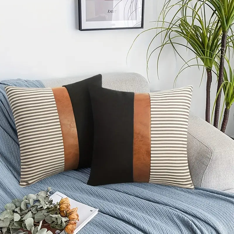 Faux Leather Stitching Pattern Pillow Case - 1pc Boho Decor