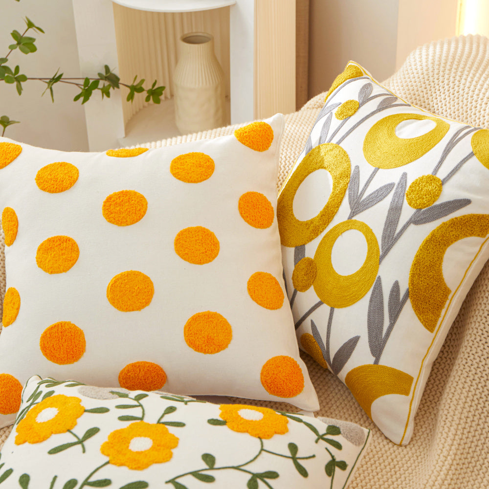 Sunshine Blossom Whimsical Floral Square Throw Pillow (With/Without insert) 18''x18'' set of 2