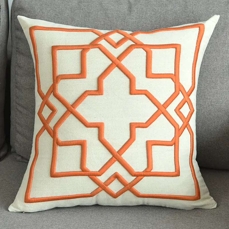 Modern Geometric Linen Embroidered Throw Pillow Cover
