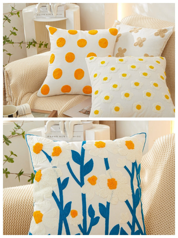Sunshine Blossom Whimsical Floral Square Throw Pillow (With/Without insert) 18''x18'' set of 2