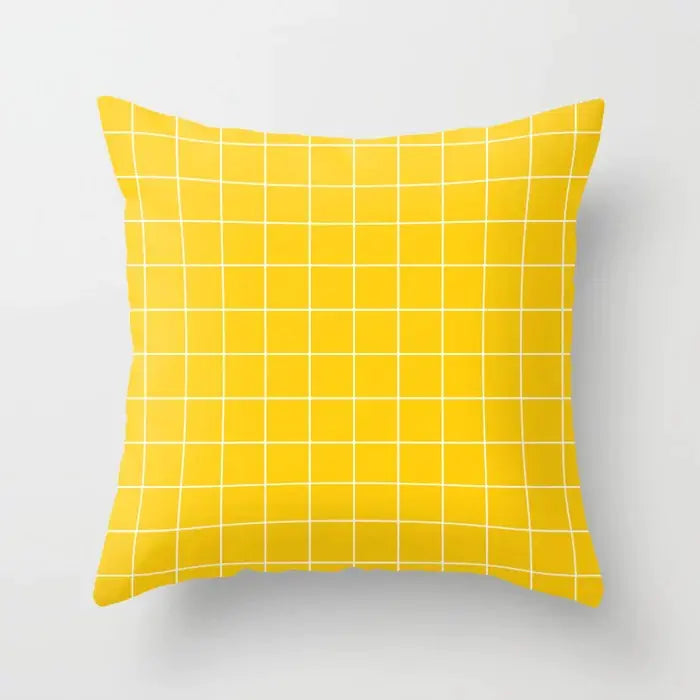 Yellow Cartoon Checkered Cushion Cover for Home Decor