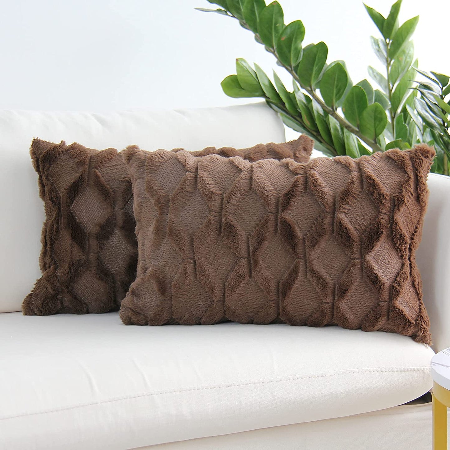 12''x20'' luxe textured knit throw pillow| 17 colors soft faux fur finish + diamond weave design | modern couch & bedroom decor essential| insert included