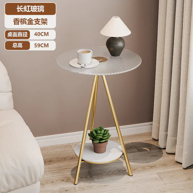 Minimalist Iron Side Table with Double Layer Glass