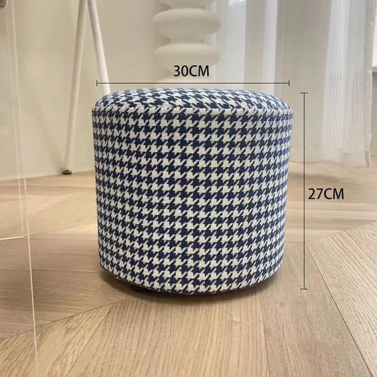 Houndstooth Lambswool Round Stool for Living Room