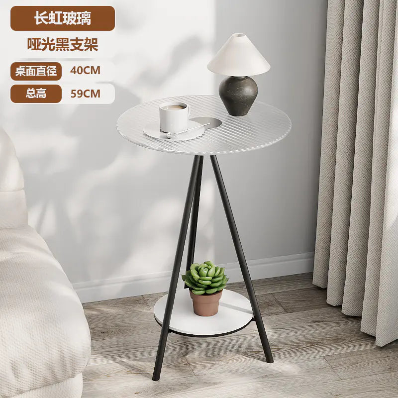Minimalist Iron Side Table with Double Layer Glass
