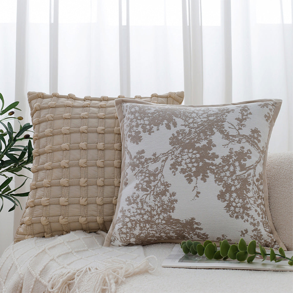 18"x18" Square Throw Pillow | Elegant Tree Motif Chenille Design | Soft & Textured Cushion Cover | 2 Insert Options | Neutral & Bold Colors