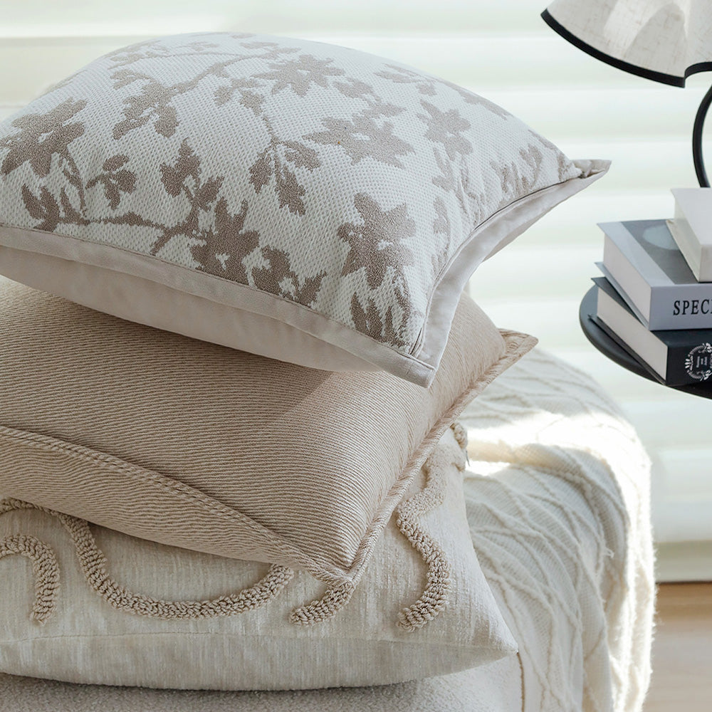 18" x18" Square Throw Pillow Jacquard Floral Chenille 2 sizes of Insert options