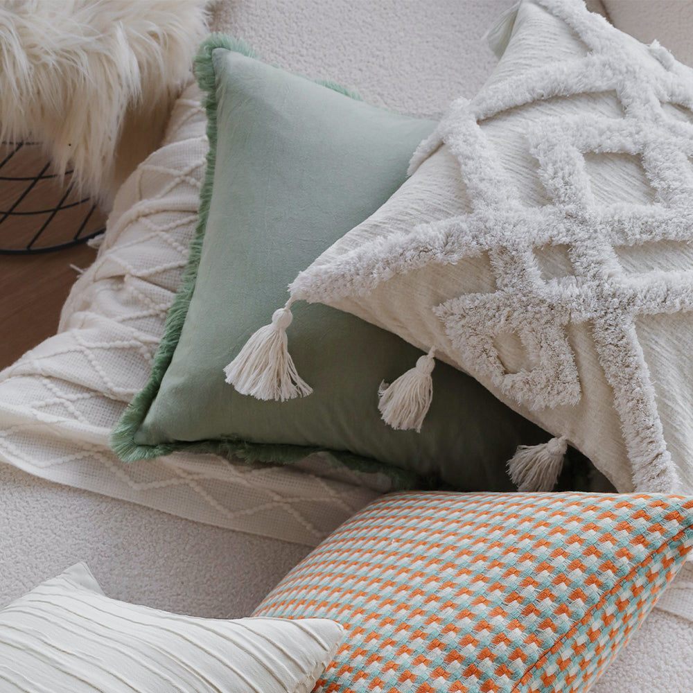 18"x 18" Square Throw Pillow Textured Chenille Boho size of 20"x20" Insert as optional