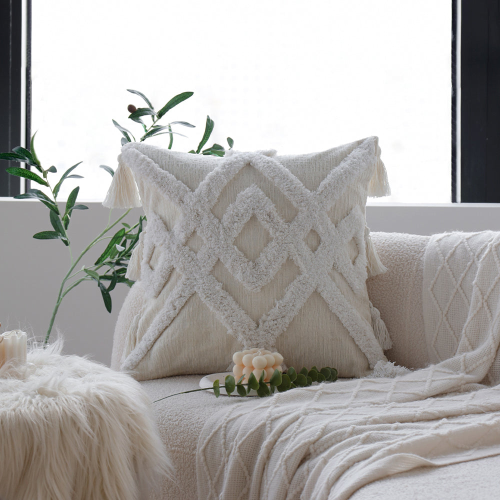 18"x 18" Square Throw Pillow Textured Chenille Boho size of 20"x20" Insert as optional