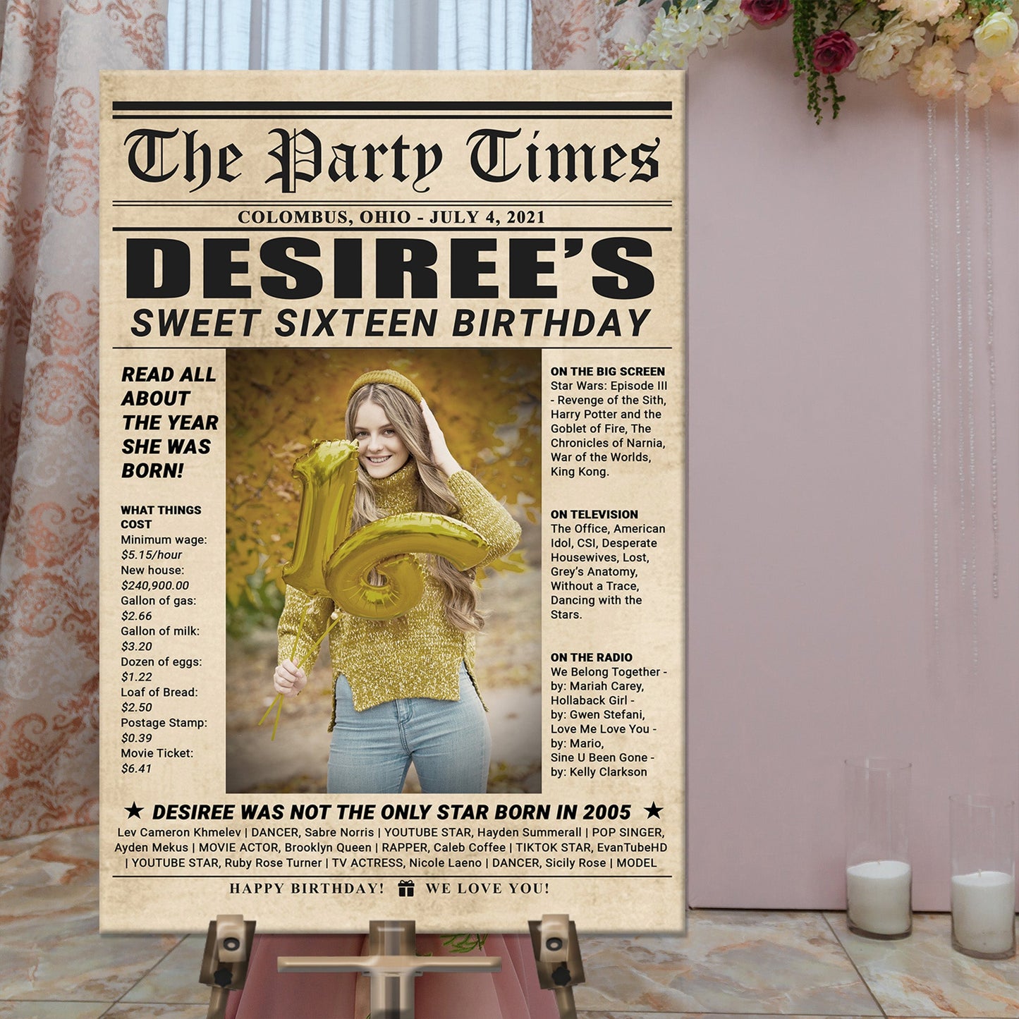 16th Birthday Newspaper Sign