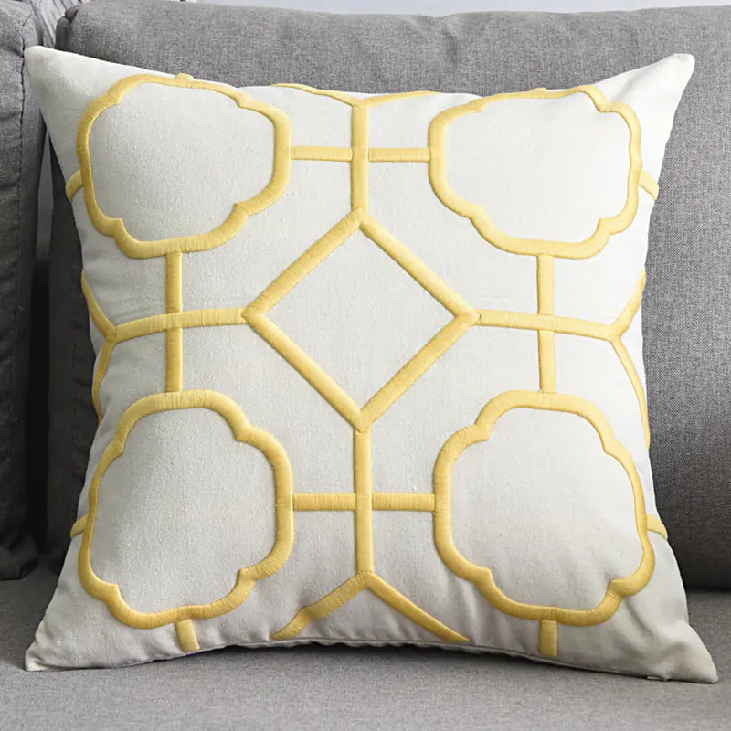 Modern Geometric Linen Embroidered Throw Pillow Cover