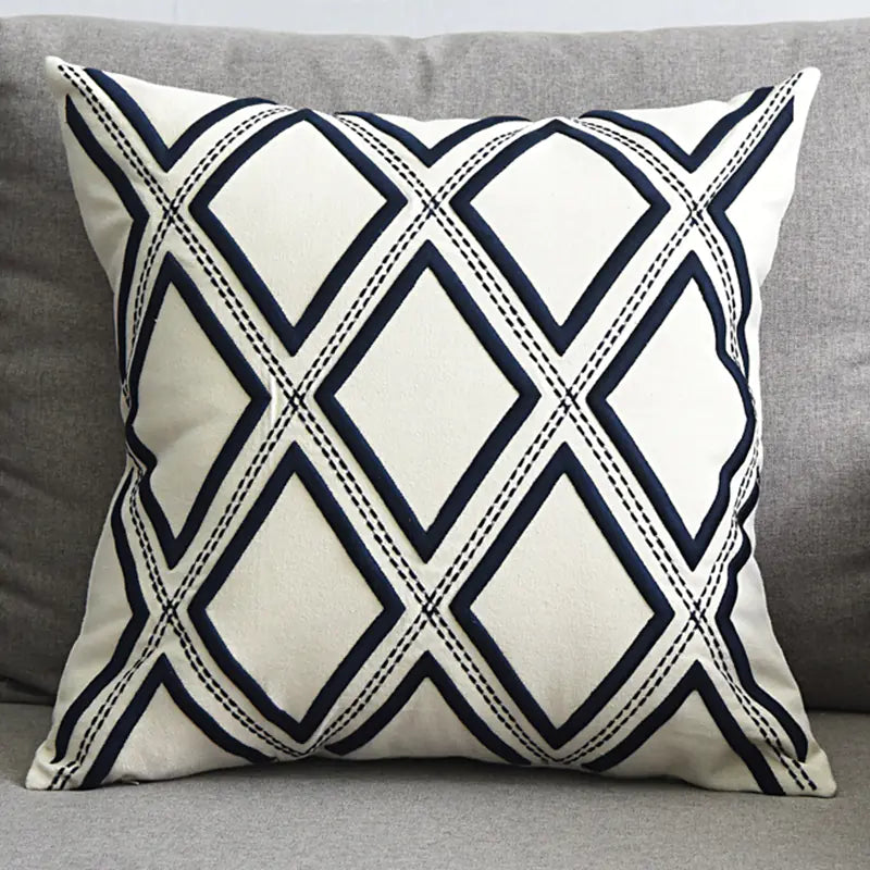 Modern Geometric Linen Embroidered Throw Pillow Cover
