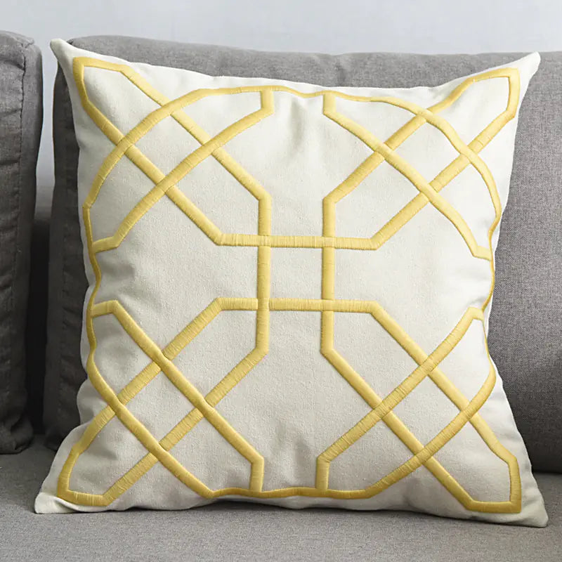 Modern Geometric Linen Embroidered Throw Pillow Cover