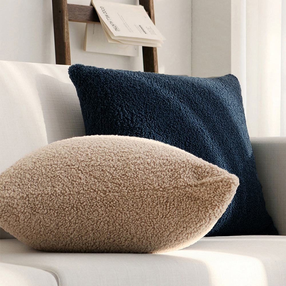 Set of 2 Teddy Faux Fluffy Solid Color Throw Pillows covers With Inserts as optional size 18"x18"