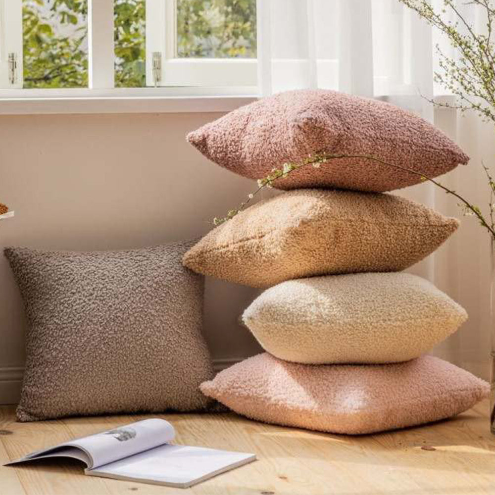 Set of 2 Teddy Faux Fluffy Solid Color Throw Pillows covers With Inserts as optional size 18"x18"