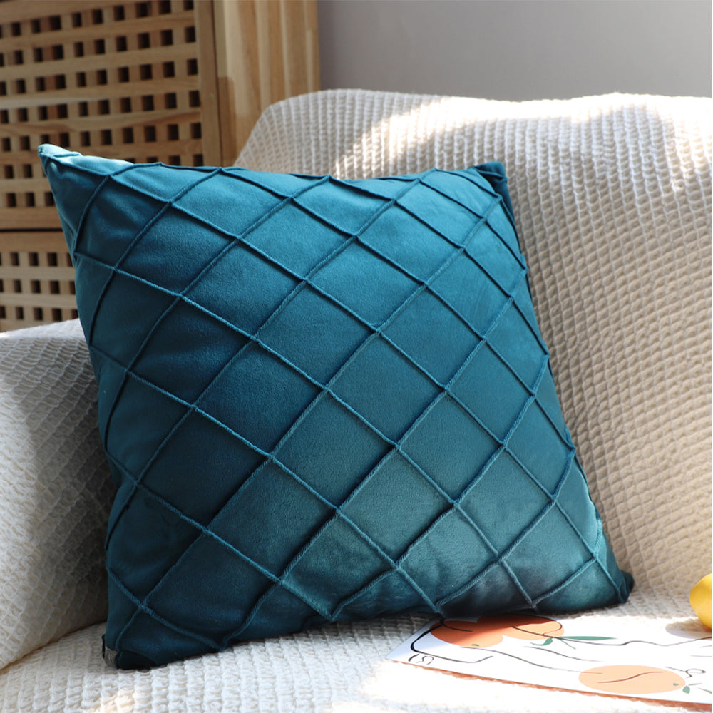 18''x18'' quilted velvet throw pillow | 6 colors soft & stylish diamond stitch design | modern couch & bedroom accent| insert included