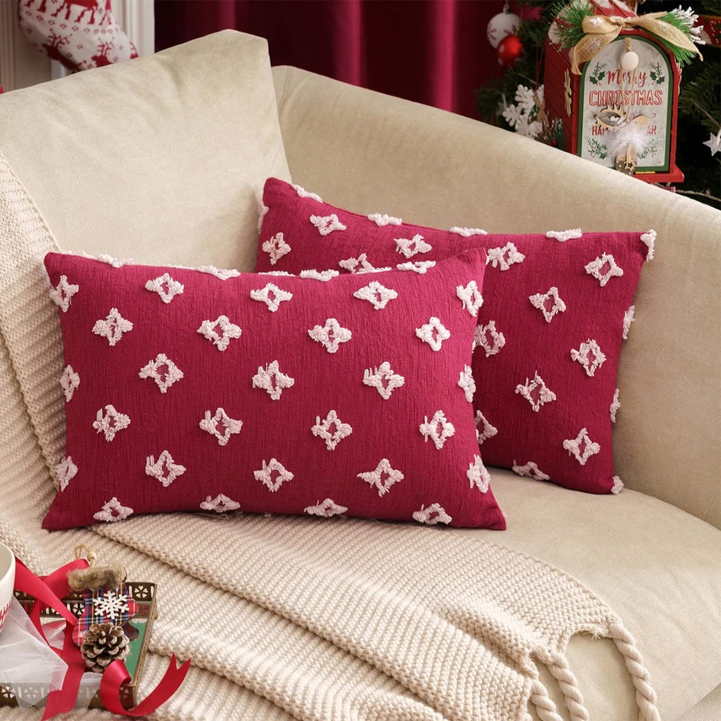 Rectangular Flower Tufted Pillow Daisy flower Lumbar Throw Pillow (With/Without Inserts) 12x20 inches, pack of 2 throw pillows