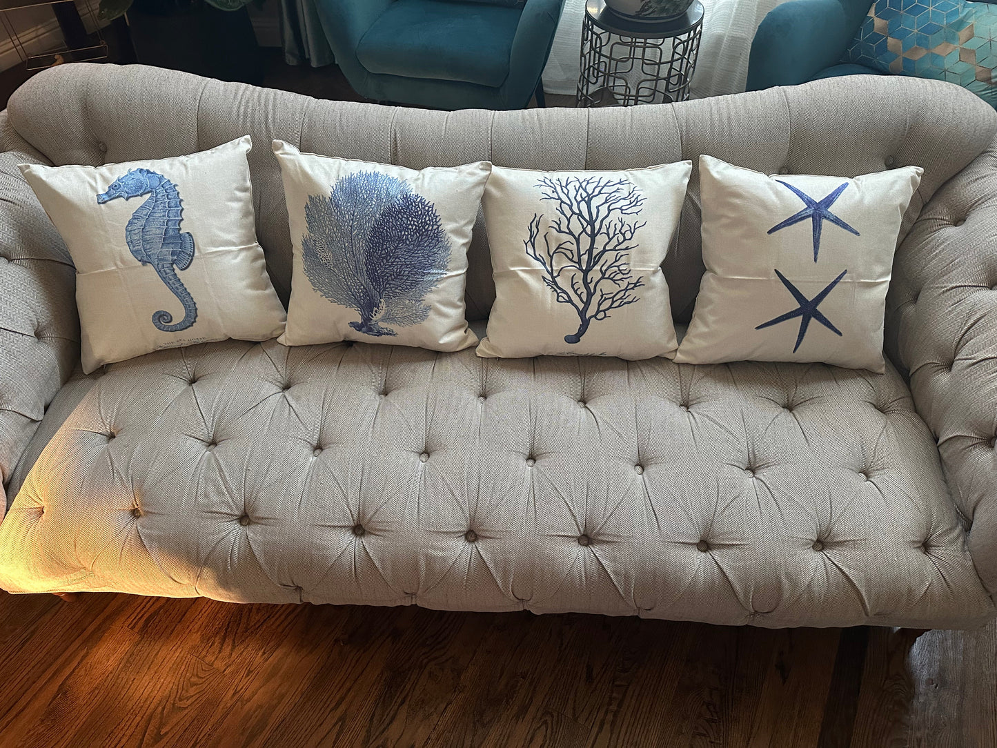 Set of 2 Square Cloth Throw Pillow Covers Ocean themes 18"x18"(With or Without Inserts)