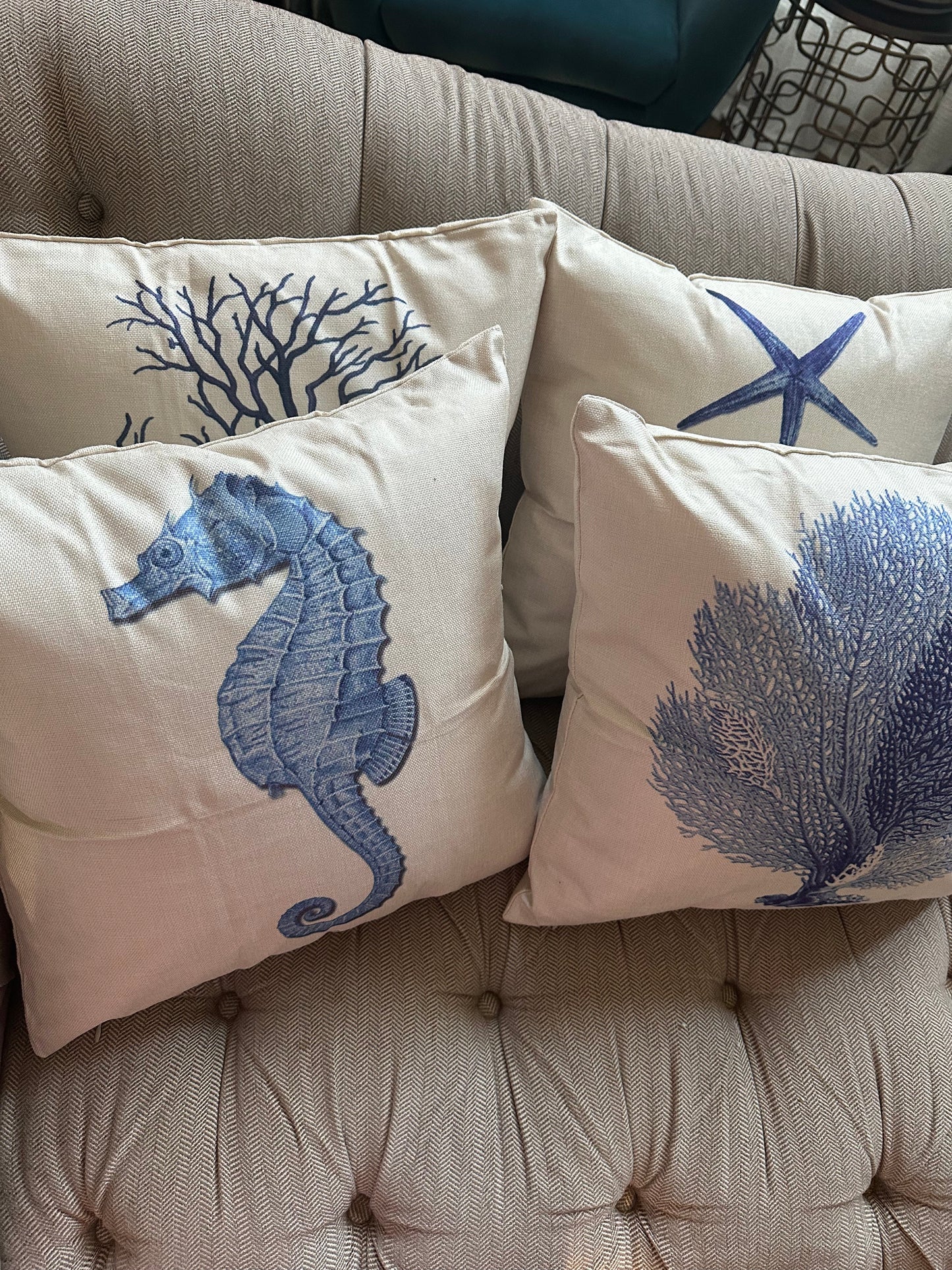Set of 2 Square Cloth Throw Pillow Covers Ocean themes 18"x18"(With or Without Inserts)