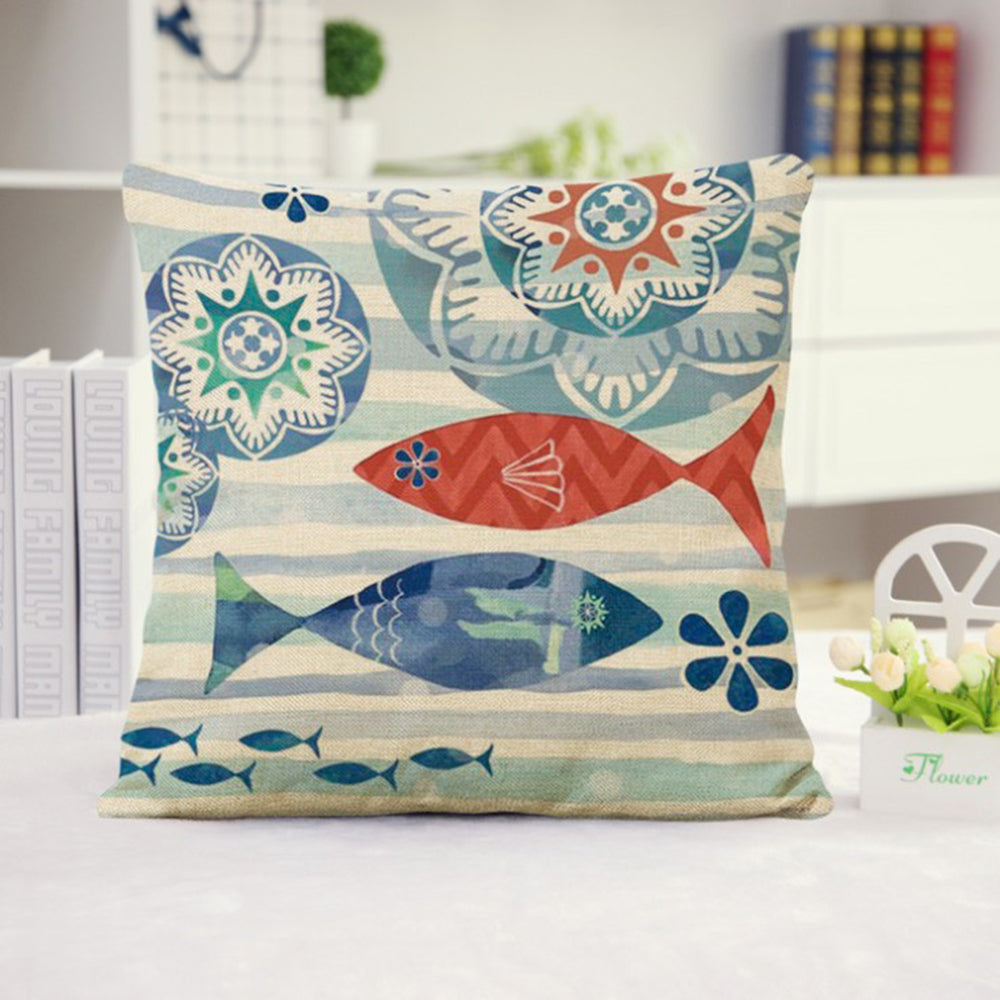 Set of 2 Square Cloth Throw Pillow Covers Ocean themes 18"x18"(With or Without Inserts)