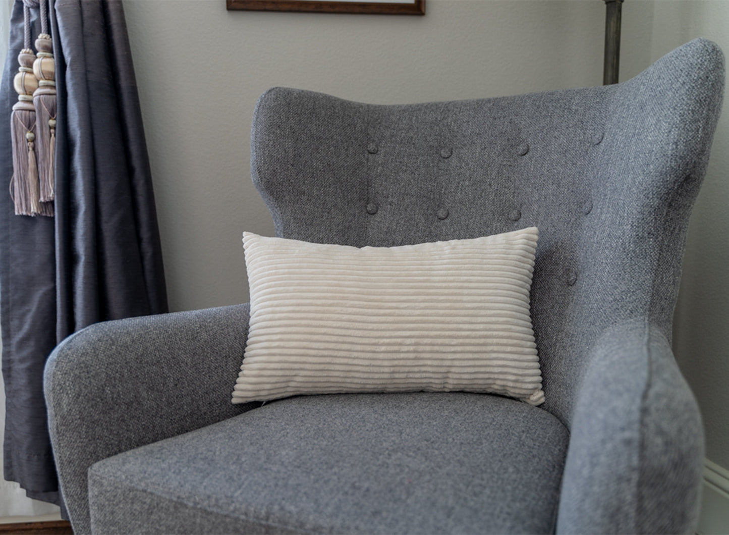 Stripe Throw Pillow (With Insert) 4 size options Elevate your decor with our opulent throw pillow, complete with a premium insert. Crafted from luxurious velvet, it exudes an air of sophistication and offers a soft touch.