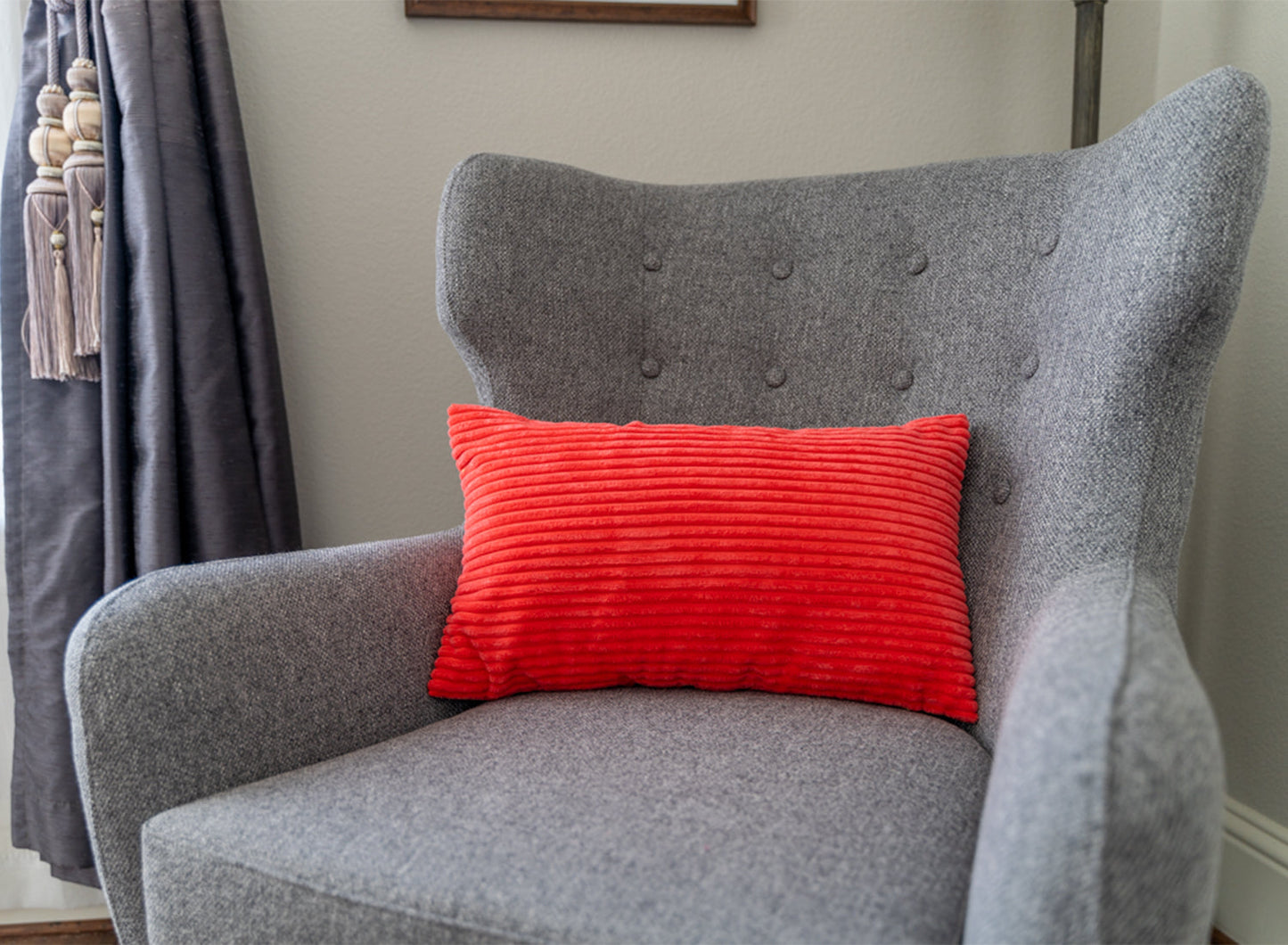 Stripe Throw Pillow (With Insert) 4 size options Elevate your decor with our opulent throw pillow, complete with a premium insert. Crafted from luxurious velvet, it exudes an air of sophistication and offers a soft touch.