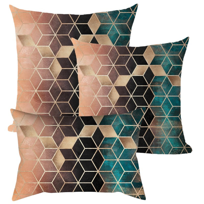3 size mixed Set of 3 Throw Pillow Covers AND Inserts 1 of 12"x20", 1 of 18"x18", 1 of 20"x20" Brown and green mix geometric
