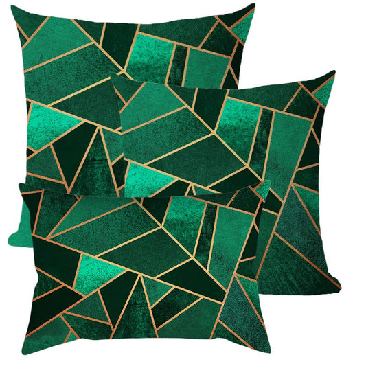 Green Geometric 3 size mixed Set of 3 Pillow Covers With Inserts 1 of 12"x20", 1 of 18"x18", 1 of 20"x20"