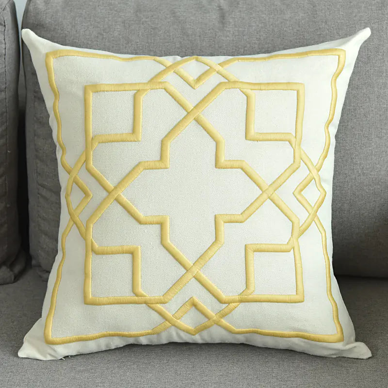 Modern Geometric Linen Embroidered Throw Pillow Cover