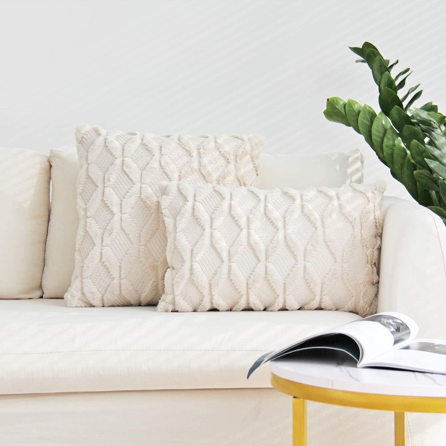 One 18"x18" with a matching color of one 12"x20" Square and rectangle combo set throw pillow covers with inserts