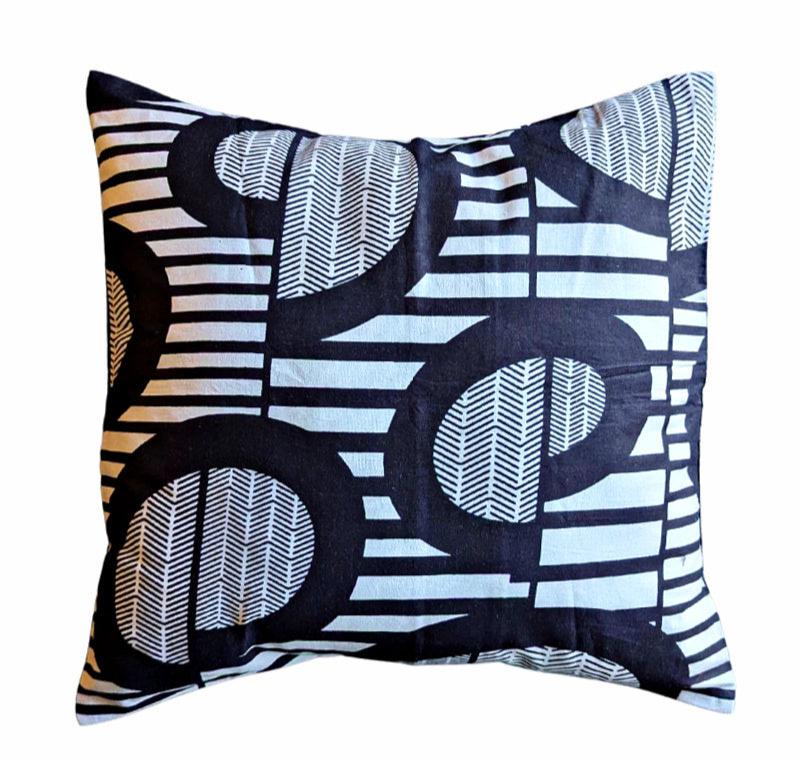 African Print Fabric Pillow Cover - Black White Abstract Pattern