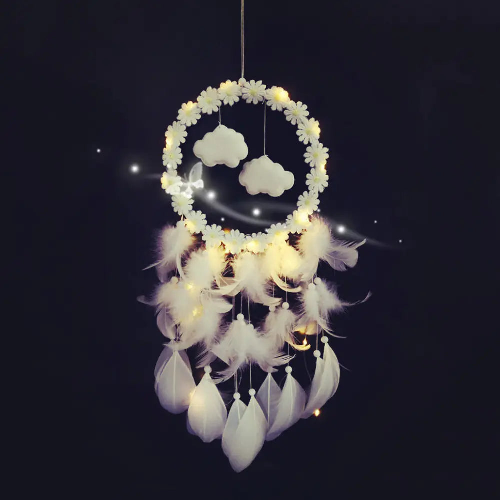 Creative Feather Dreamcatcher with Flower and Cloud Lights