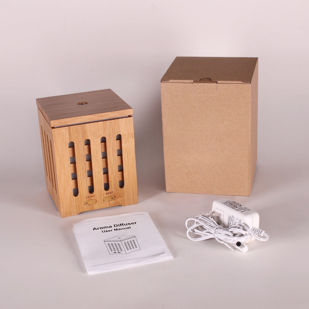 200ml Cubic Ultrasonic Bamboo Humidifier Nebulizer with 7 Color LED Lights