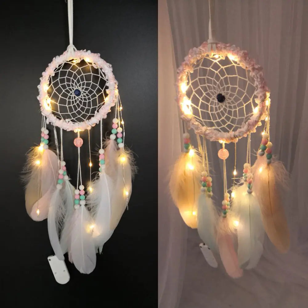 Creative Feather Dreamcatcher with Flower and Cloud Lights
