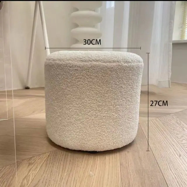 Houndstooth Lambswool Round Stool for Living Room