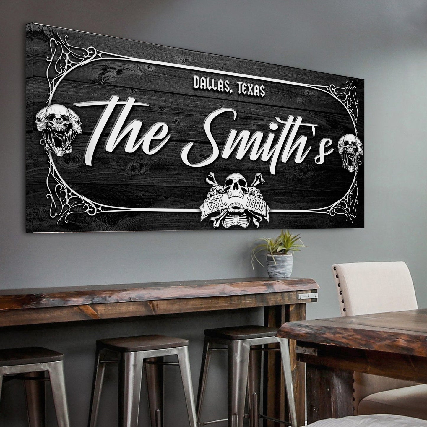 Family Gothic Skull Sign - Customized Modern Gothic Decor For Living Room