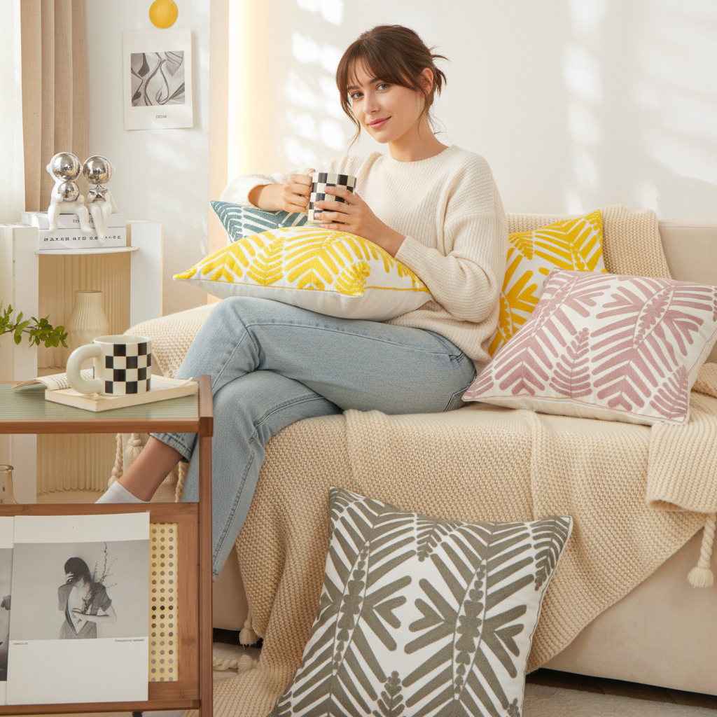 Textured Cotton Blend Square Throw Pillows (With/Without Insert) size 18"x18" set of 2