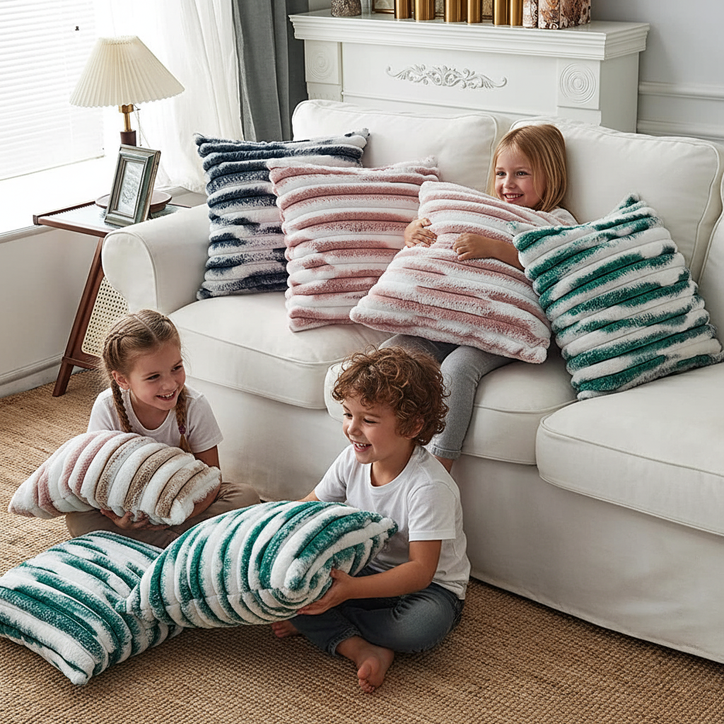 Green 18"x18" ribbed ombre faux fur throw pillow ultra-soft two-tone design luxury textured accent insert included