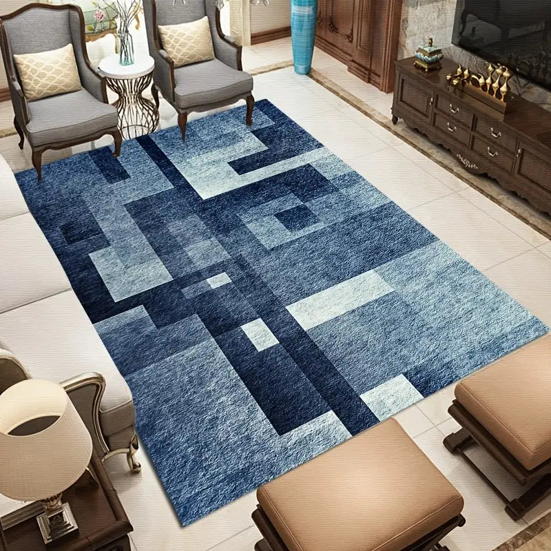 Blue Striped Area Rug for Bedroom