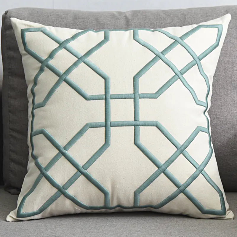 Modern Geometric Linen Embroidered Throw Pillow Cover