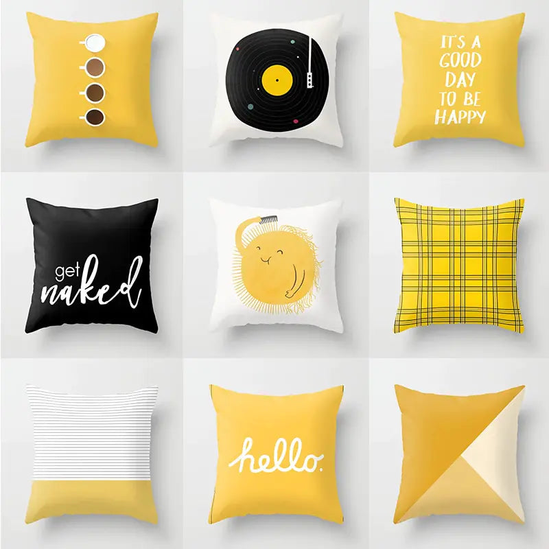 Yellow Cartoon Checkered Cushion Cover for Home Decor